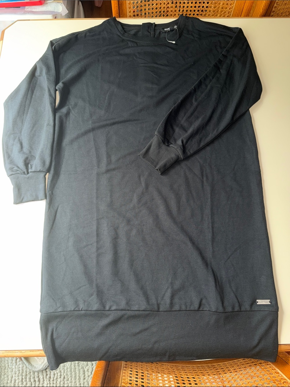 Ellen Tracy Long Sleeve Crew Neck Sweatshirt Dress in Black